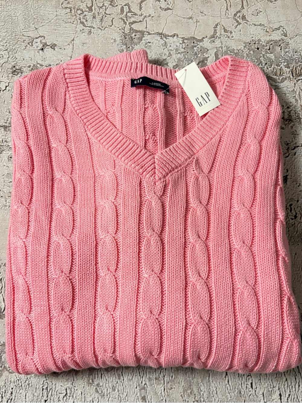 NWT GAP Long-sleeved V-neck Sweater, Pink, Ladies Size Large